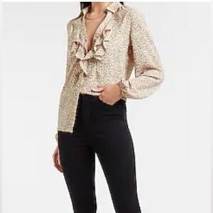 EXPRESS Womens Leopard Ruffle Shirt - Size Small - NWT